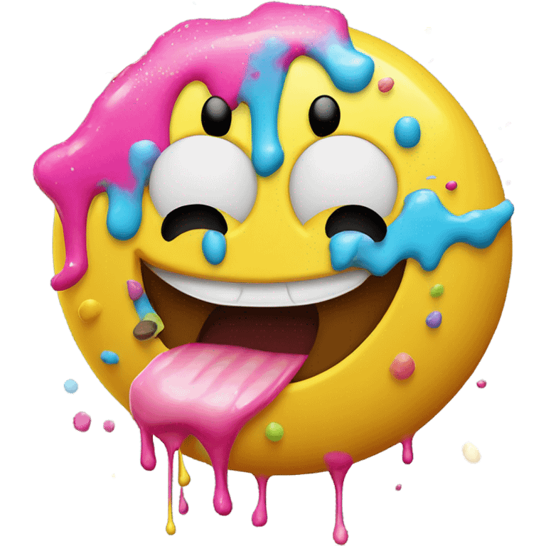 Yellow smiley face with tongue out and icing on it’s face emoji