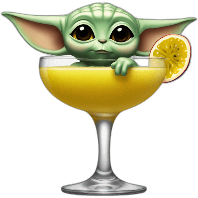 Baby Yoda drinking a passion fruit martini emoji