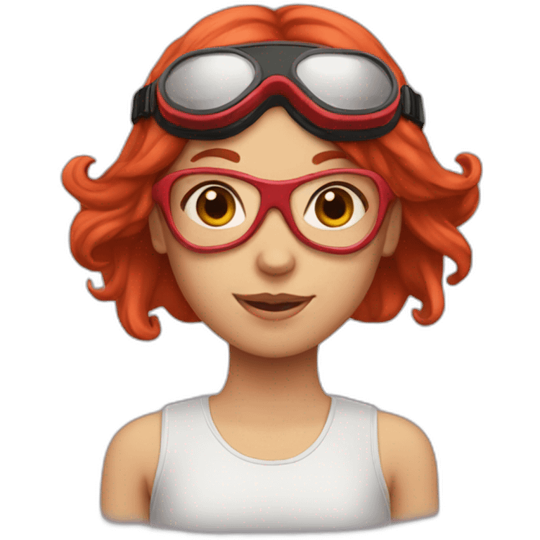 A girl with long red hair and goggles on her head emoji