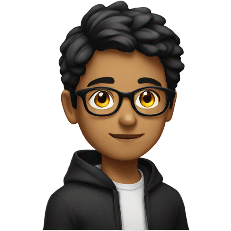 14-year old pakistani boy with red glasses and black hoodie emoji