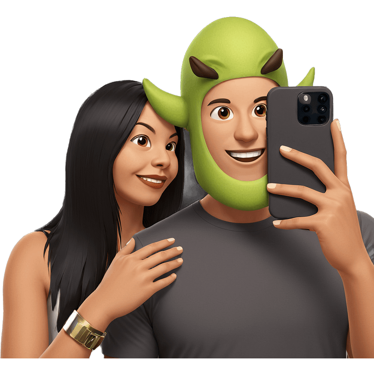 happy couple taking selfie emoji