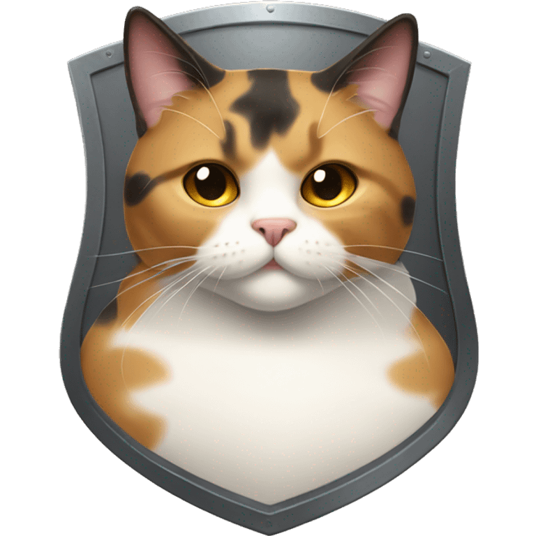 Fat calico cat with a shield  emoji