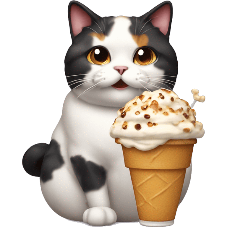 Realistic Fat calico cat with sundae emoji