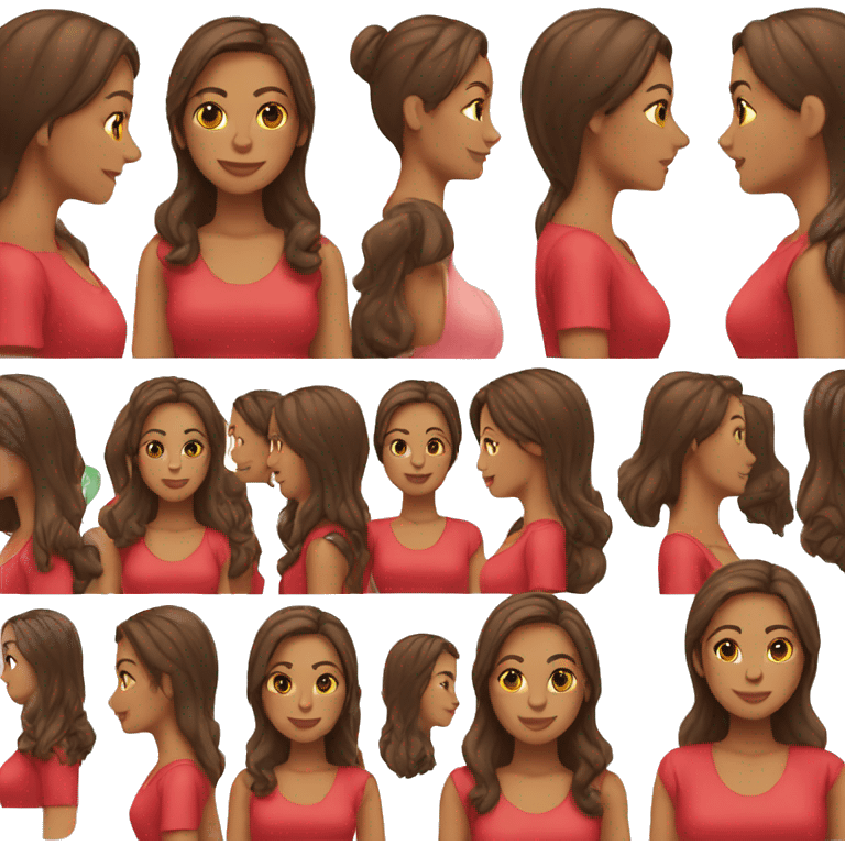 woman emoji light to medium skin, straight dark brown hair with middle part red shirt  emoji