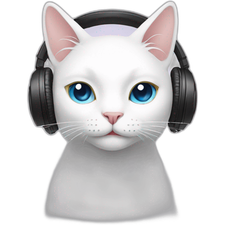 White Cat listen and love music emoji