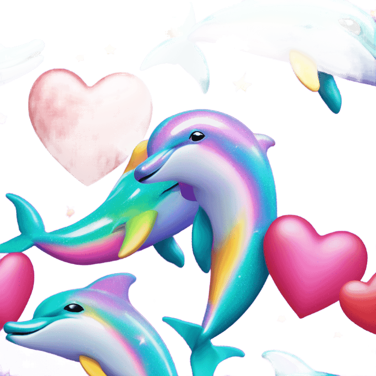 Lisa frank glitter dolphins and a heart emoji