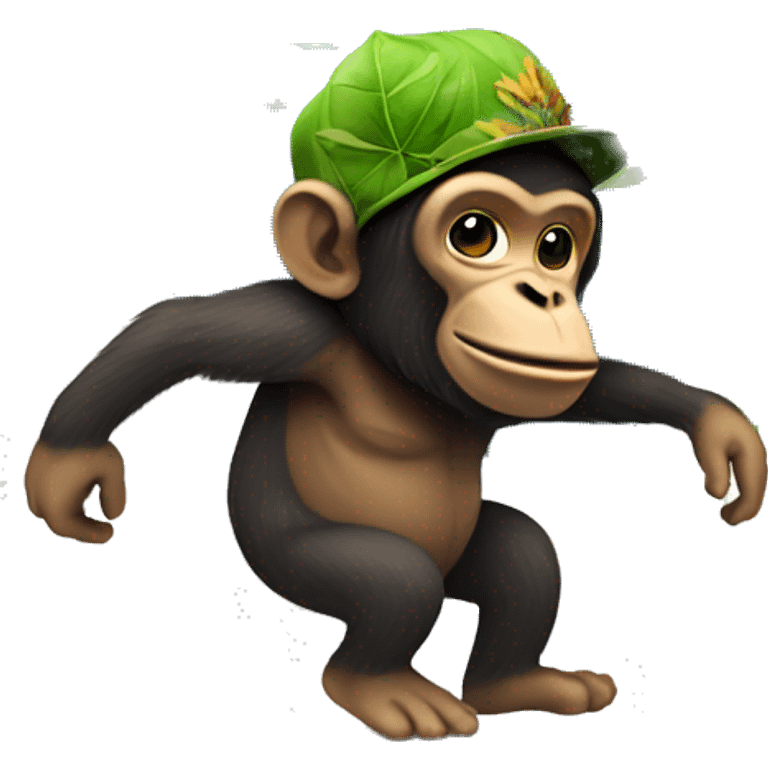 an ape with a leaf hat stomping on the globe emoji