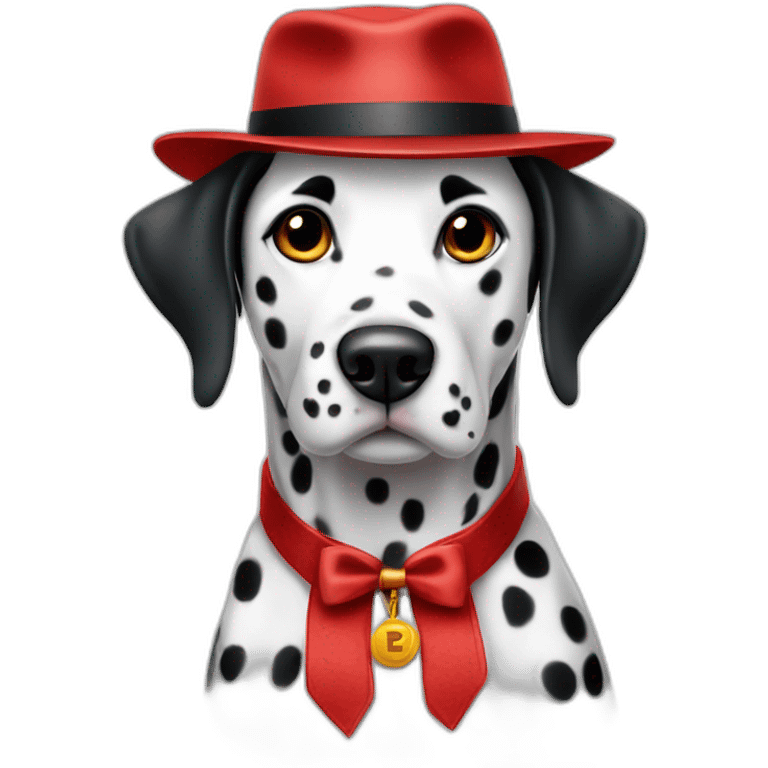 Dalmatian wearing a red fedora and collar emoji