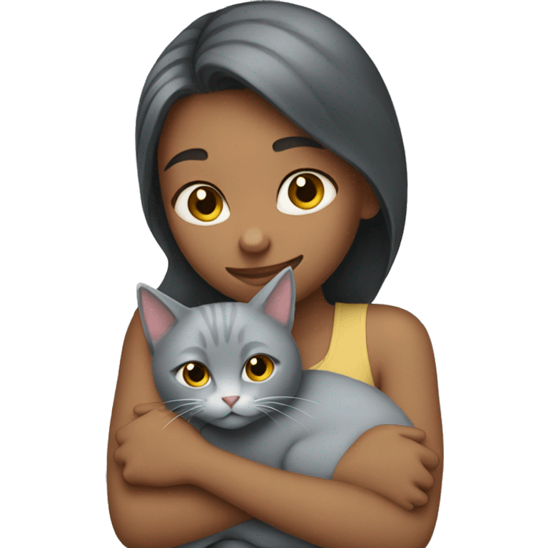 girl hugging gray cat emoji