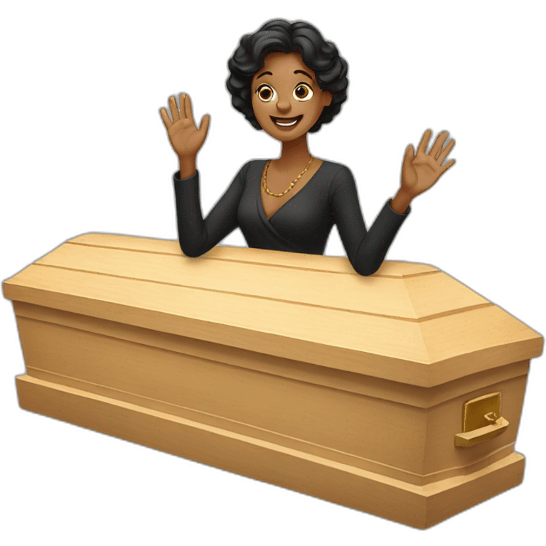 woman waving from coffin emoji