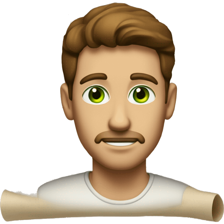 a light-skinned green-eyed man with brown hair sitting in front of the paper scroll  emoji