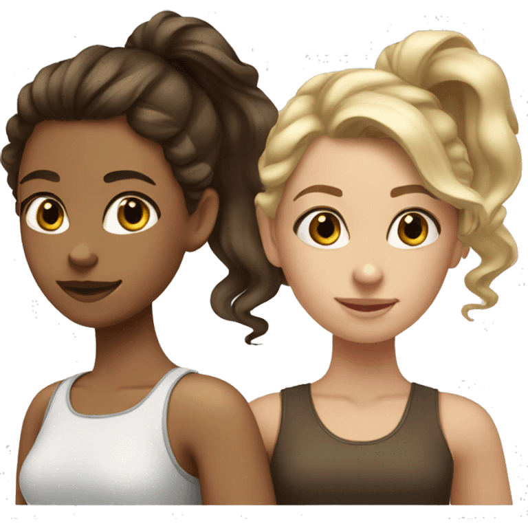 three girls blonde ponytail, brown curls, dark brown long hair  emoji