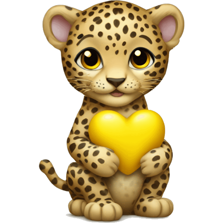 Baby leopard holding a yellow heart  emoji