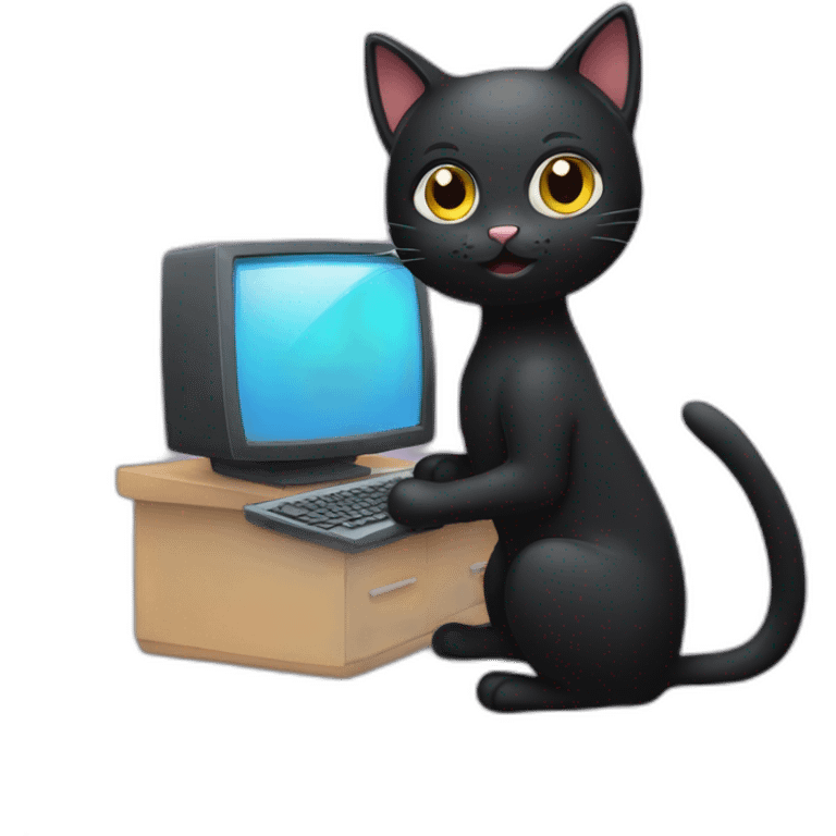 black cat playing computer emoji