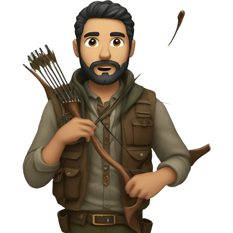 Hunter with bow, dark hair, beard emoji