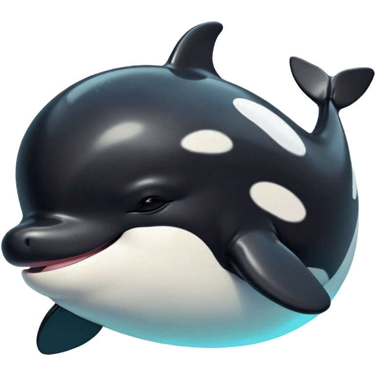 Meme-Worthy Cute Sleeping orca Portrait Emoji, Head resting peacefully with a contented smile, showcasing a smooth black-and-white body with gently drooping fins and eyes softly closed in serene slumber, Simplified yet adorably endearing features, highly detailed, glowing with a soft, drowsy deep-sea light, high shine, relaxed and utterly lovable, stylized with an air of playful oceanic laziness, soft glowing outline, capturing the essence of a sleeping orca that feels destined to become the next viral icon of adorable marine rest! emoji