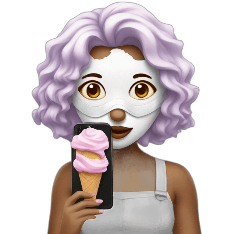 masked girl with phone selfie with ice-cream  emoji