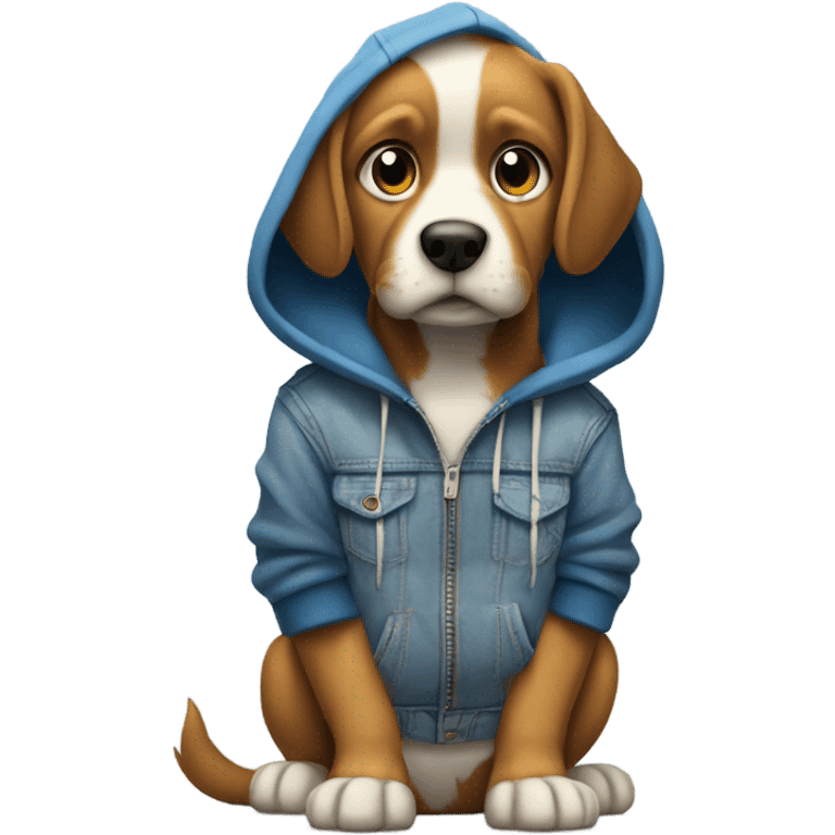 Dog with a human face, with a hoodie on, with hands in pockets with smirk, standing up, jeans, tennis shoes emoji