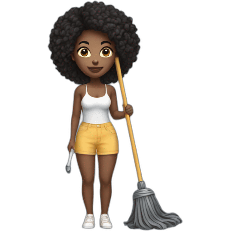 pretty black woman with shorts and a crop top holding a mop emoji