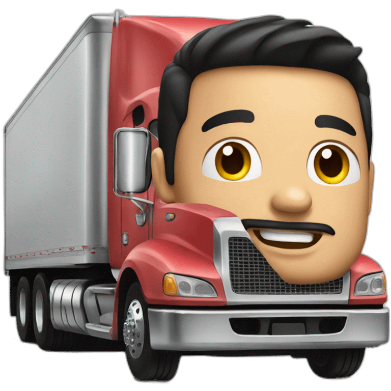 Big rig 18 wheeler truck with Asian man emoji