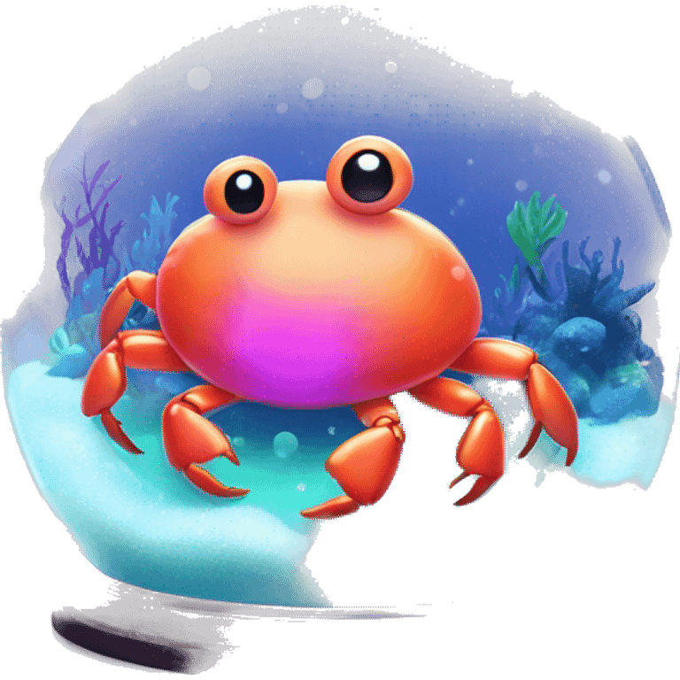 Kawaii neon crab in an under the sea snow globe  emoji