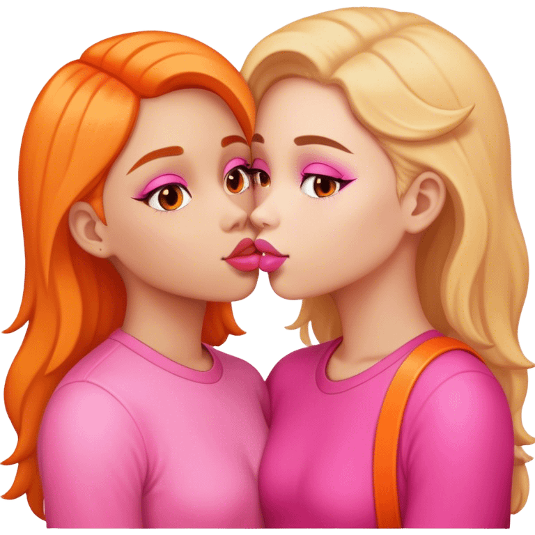 Girls kissing pink and orange  emoji