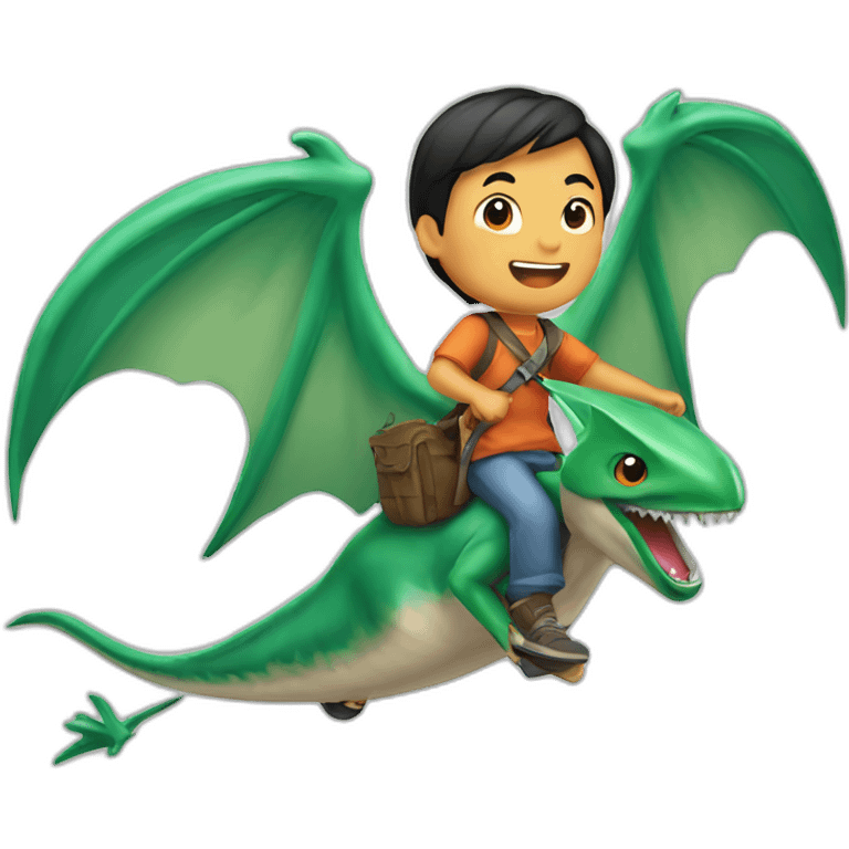 Half Asian boy riding a flying pterodactyl emoji