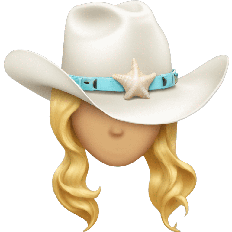 White cowgirl hat with seashell band emoji