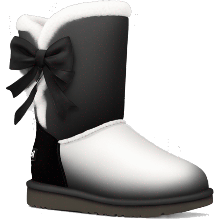 Realistic pair of black and white ombre ugg fur boots with black bows. emoji