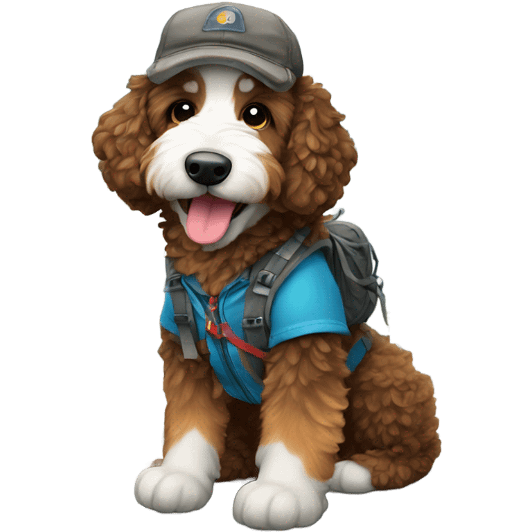 Bernedoodle dressed as hiker emoji