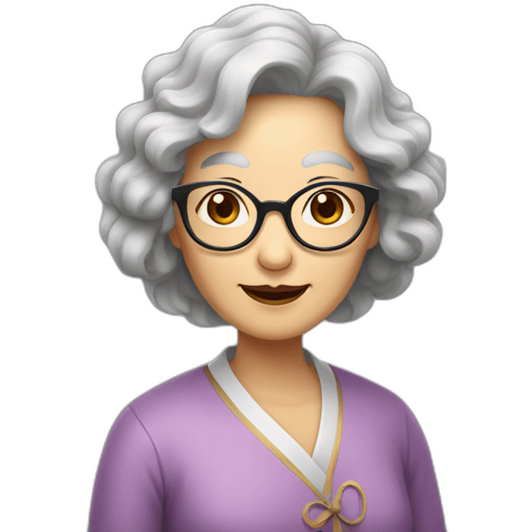 Chinese senior  lady has wavy long  wavy hair wear glasses show appreciation signs emoji