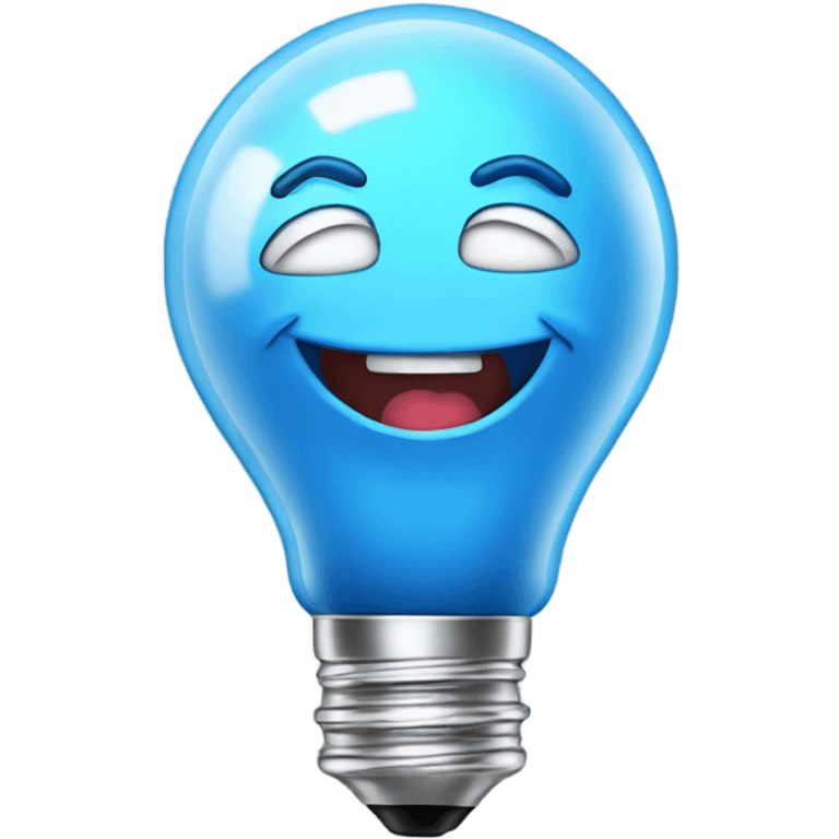 A blue bulb laughing emoji