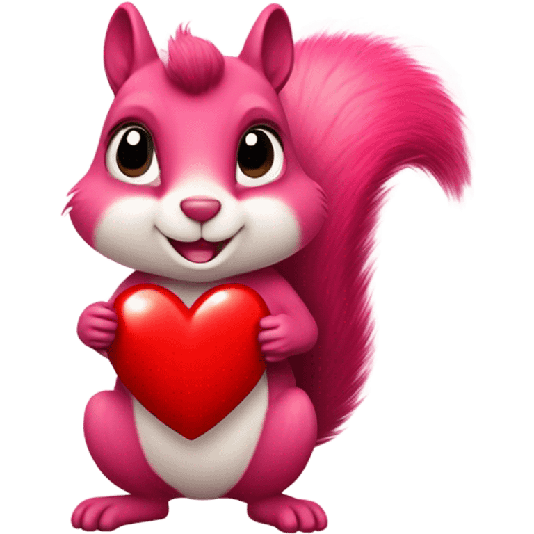 pink squirrel holding a heart emoji