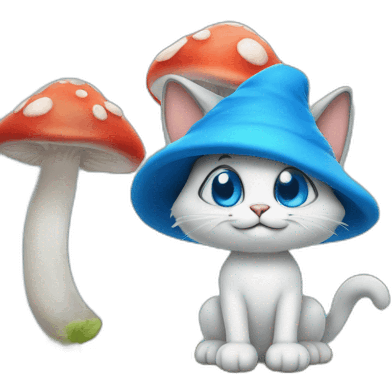 Smurf cat with mushrooms hat and mashrooms emoji