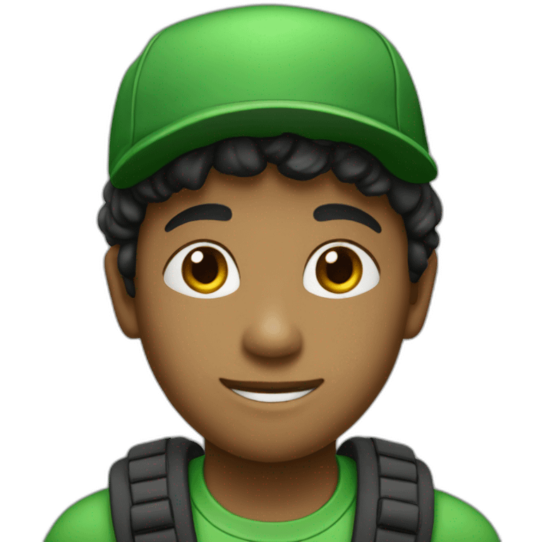 A boy wearing a green dress with written in it His hair is black and he's wearing a green cap White skin emoji