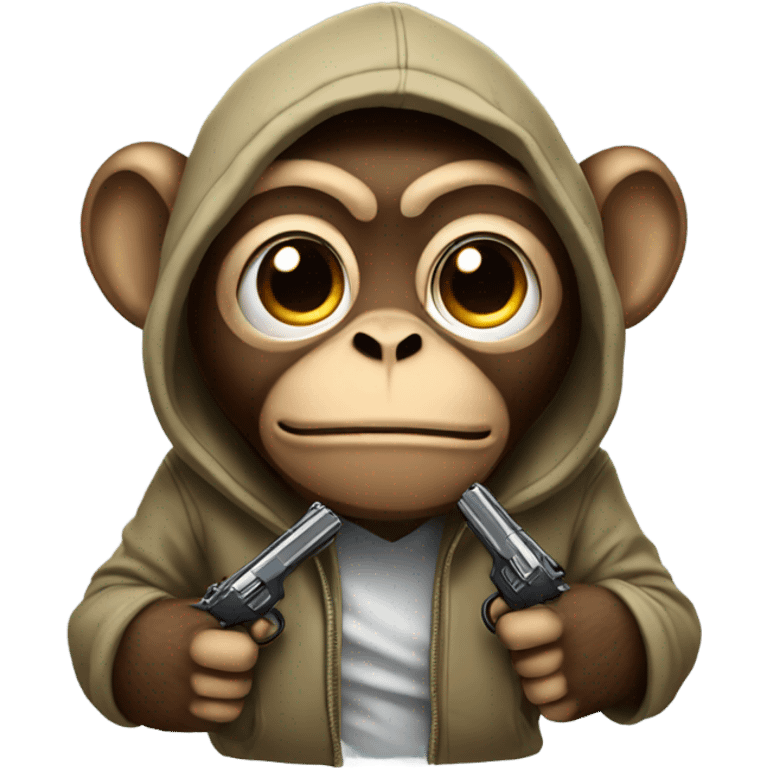 Monkey in a hoodie with a gun emoji