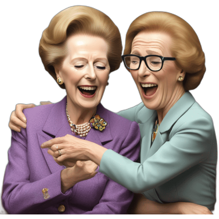 Margaret Thatcher getting tickled by Mr Motivator emoji