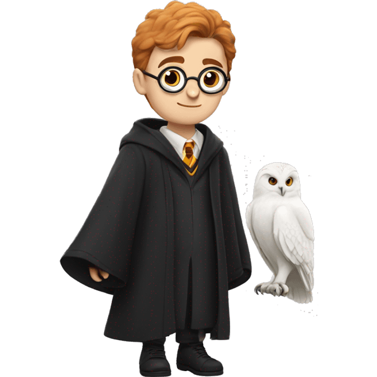 Harry Potter with a white owl on his shoulder emoji