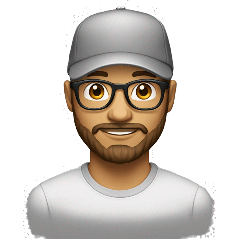 35 year old man with beard, round brown glasses, cap on backwardw emoji