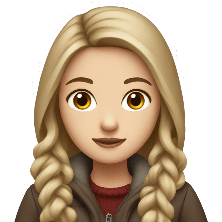 White girl with long hair brown with winter clothes emoji