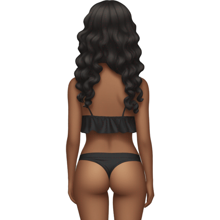 the back side of a brown women, with black hair, wavy long hair, beach outfit emoji