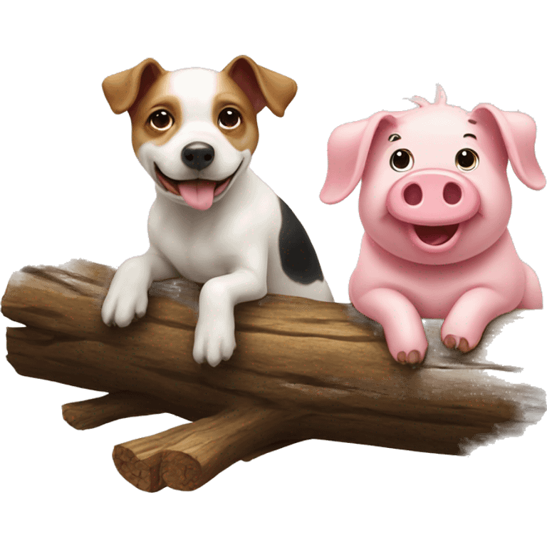 dog and pig sat on a log emoji