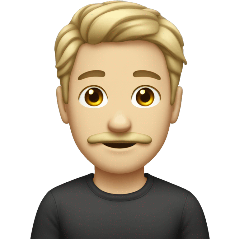 dark blonde boy, mustache, chin hair, middle part,  emoji