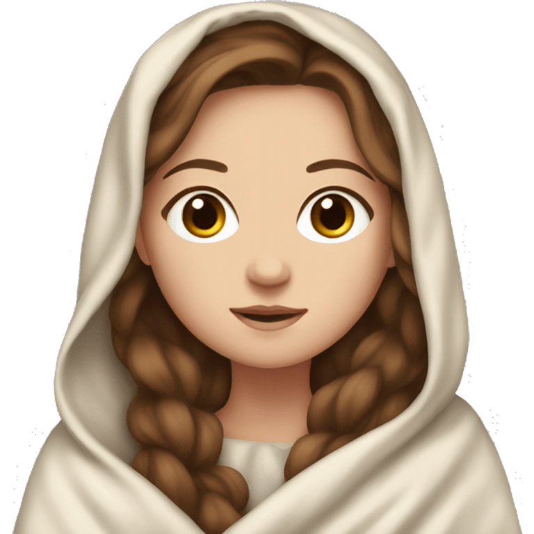 A white girl with brown hair in a blanket emoji