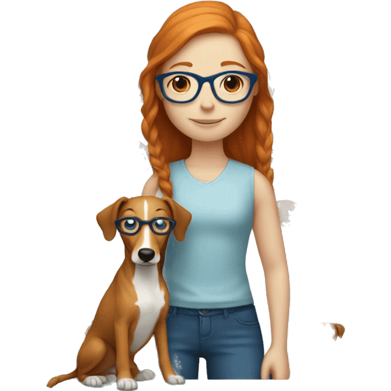 ginger girl with long hair and blue glasses holding whippet emoji