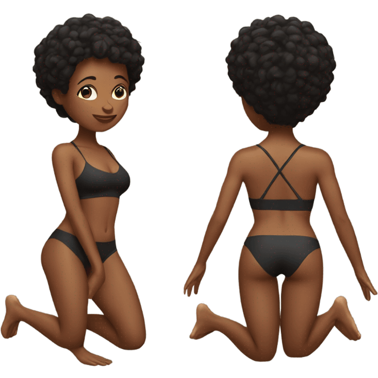 1 short hair Black woman in a bikini in yoga position. emoji