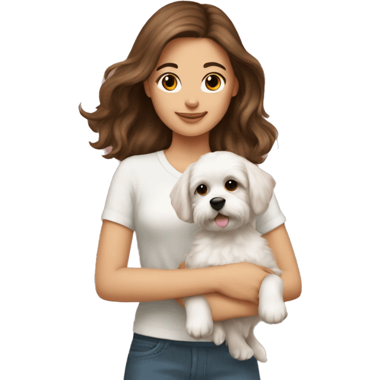 Brown hair girl with maltese puppy emoji