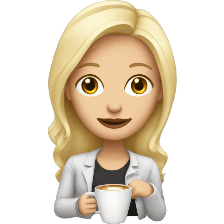 Blonde woman with a coffee cup emoji