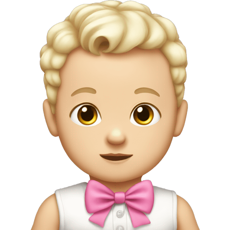 white baby boy wearing a pink bow in his hair emoji