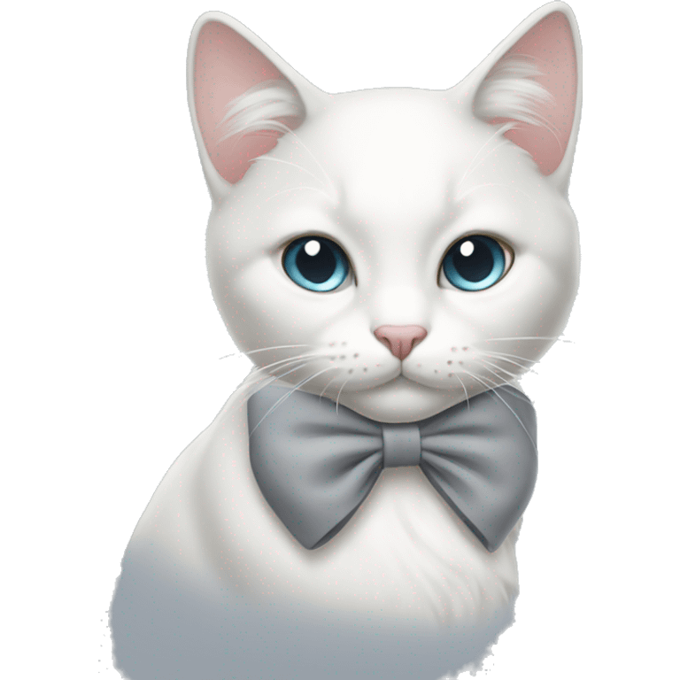 White and grey cat with bow  emoji